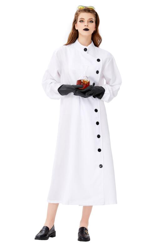 F1937 3pcs Unisex Crazy Scientist White Long Robe Halloween Cosplay Costume